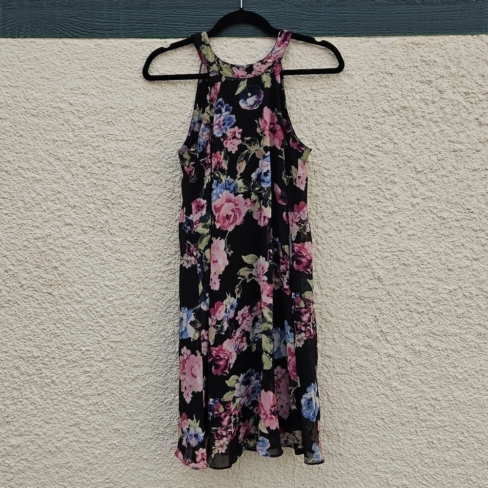 Betsey Johnson black floral swing trapeze mini dress size 2